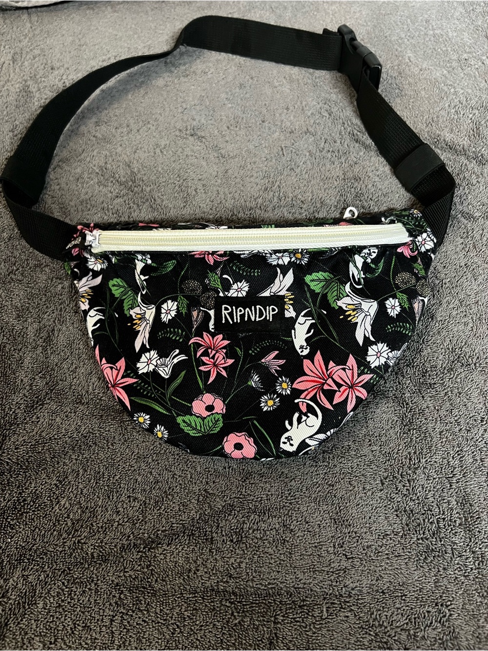Ripndip Black Floral Crossbody /Fanny pack  with Pink & White Flowers